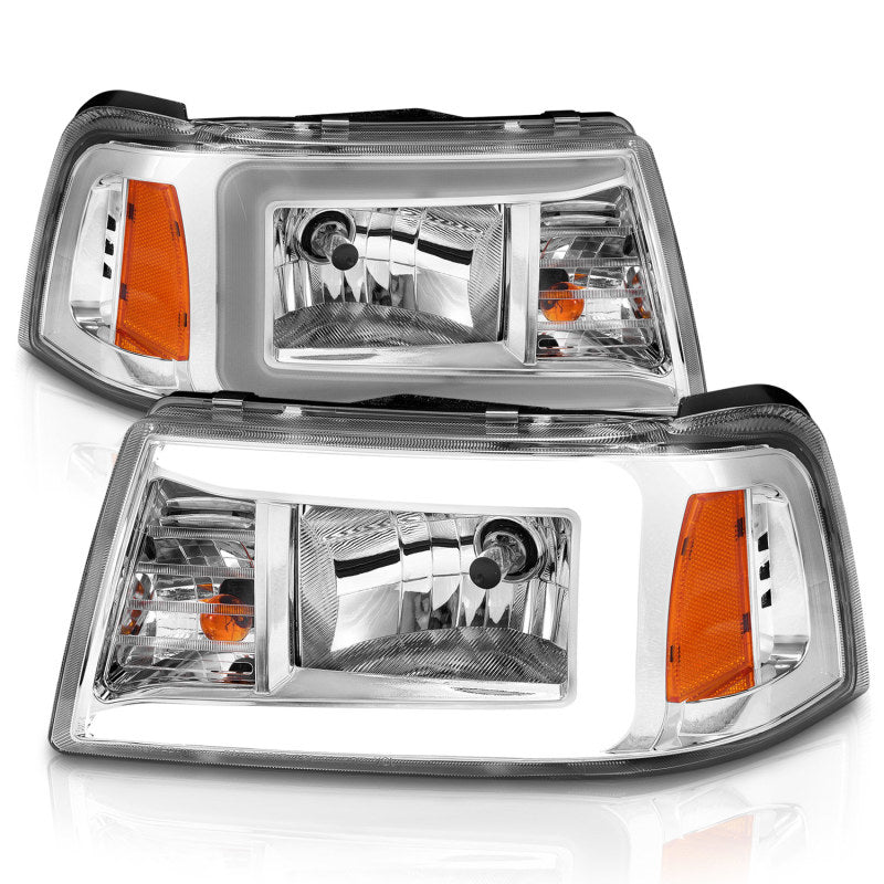 ANZO 2001-2011 Ford Ranger Crystal Headlights w/ Light Bar Chrome Housing