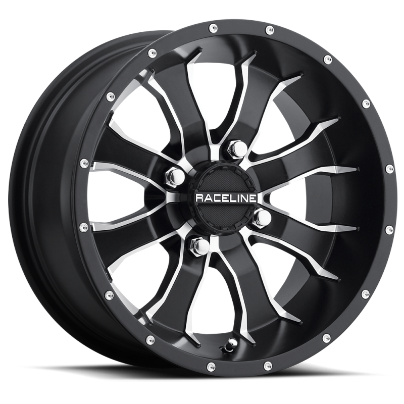 Raceline A77 Mamba 14x7in / 4x110 BP / -47mm Offset / 83.8mm Bore - Black & Machined Wheel