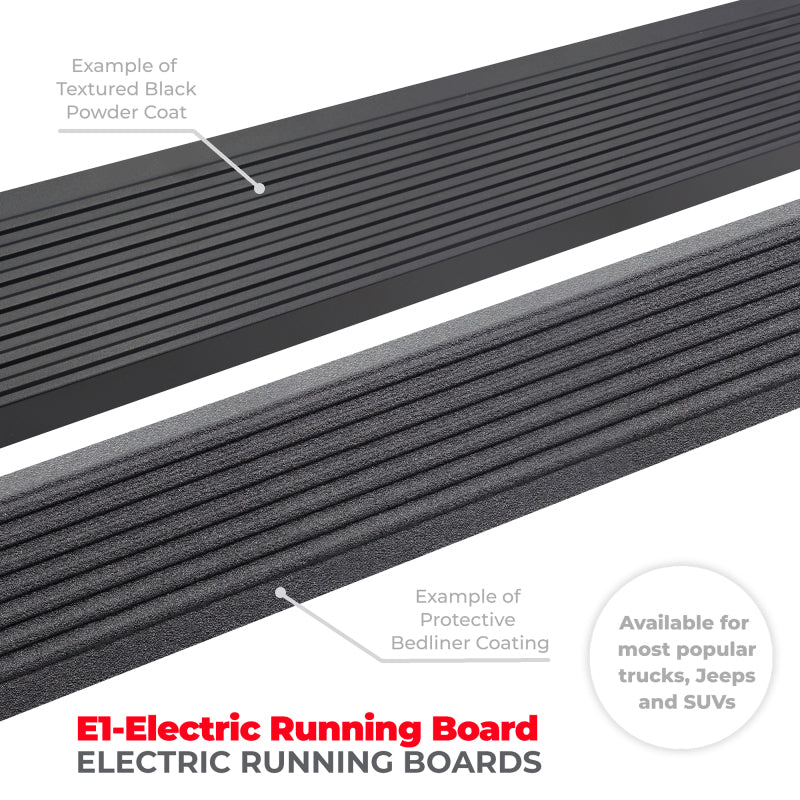 Go Rhino 21-23 Ford Bronco 4dr E-BOARD E1 Electric Running Board Kit (No Drill) - Tex. Blk