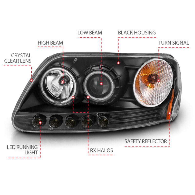 ANZO 1997-2003 Ford F-150 Projector Headlights w/ Halo Black (CCFL)