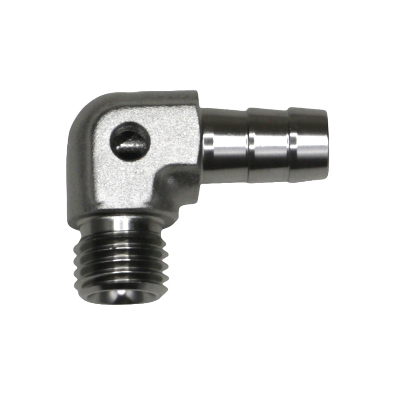 DeatschWerks Metric M12 to 3/8in Hose Barb 90-Degree Fitting w/ Venturi Port - Anodized DW Titanium