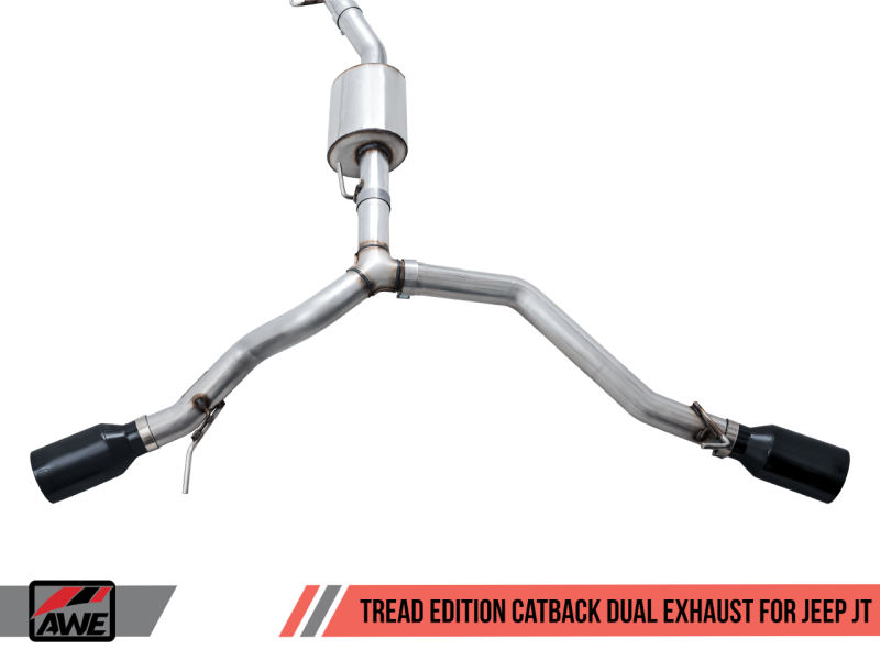 AWE Tuning 20-21 Jeep Gladiator JT 3.6L Tread Edition Cat-Back Dual Exhaust - Diamond Black Tip-AWE Tuning-797 Offroad
