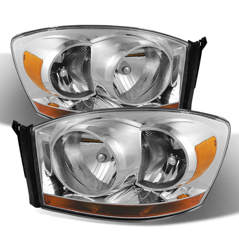 Xtune Dodge Ram 06-08 w/ Chrome Bezel & Amber Bar Headlights Chrome HD-JH-DRAM06-AM-C