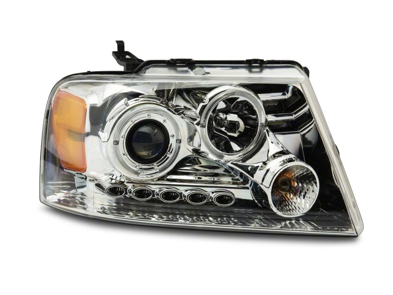 Raxiom 04-08 Ford F-150 Dual LED Halo Projector Headlights- Chrome Housing (Clear Lens)