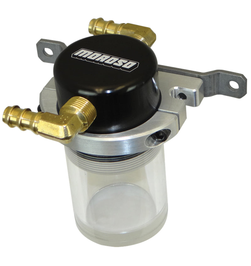 Moroso Universal Air/Oil Separator Catch Can - Small Body w/o Drain - Billet Alum - Blk/Clear Bottom