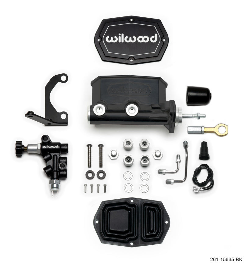 Wilwood Compact Tandem M/C - 1in Bore w/RH Bracket and Valve (Mustang Pushrod) - Black