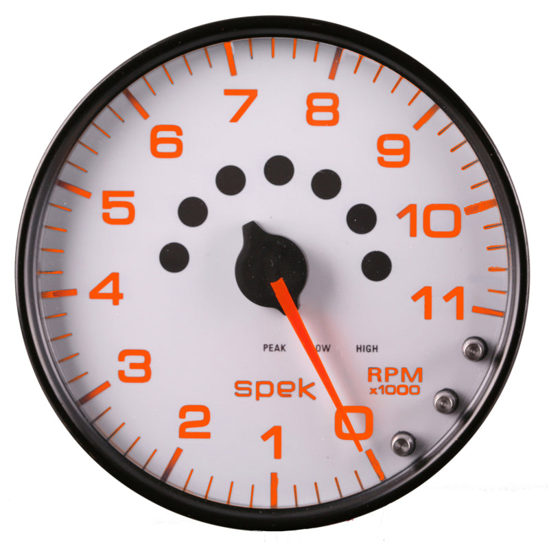 Autometer Spek-Pro Gauge Tachometer 5in 11K Rpm W/Shift Light & Peak Mem White/Black