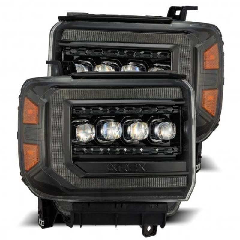 AlphaRex 14-18 GMC Sierra NOVA LED Proj Headlights Plnk Style Alpha Blk w/Activ Light/Seq Signal/DRL