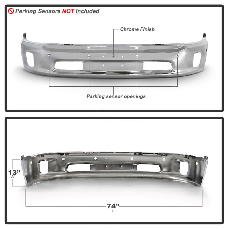 Spyder Dodge Ram 1500 14-18 Bottom w/Sensor w/Fog Light Hole Front Bumper - Chrome (OEM 68160857AA)