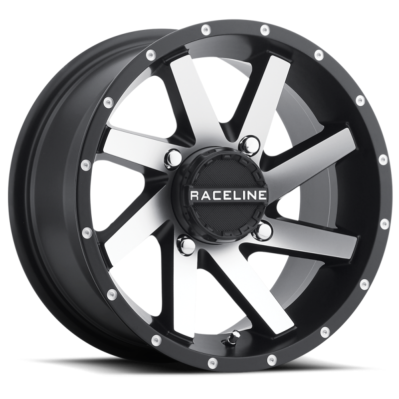 Raceline A82M Twist 14x7in / 4x137 BP / 10mm Offset / 110.2mm Bore - Black & Machined Wheel