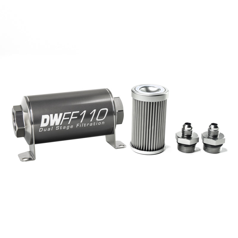 DeatschWerks Stainless Steel 6AN 10 Micron Universal Inline Fuel Filter Housing Kit (110mm)