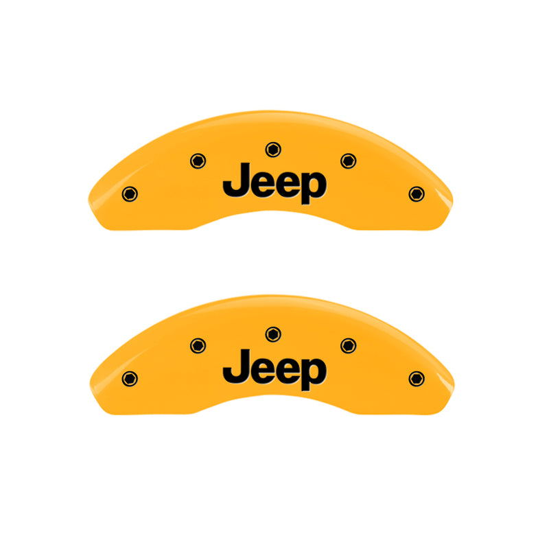 MGP 4 Caliper Covers Engraved Front JEEP Engraved Rear JEEP Grill logo Yellow finish black ch