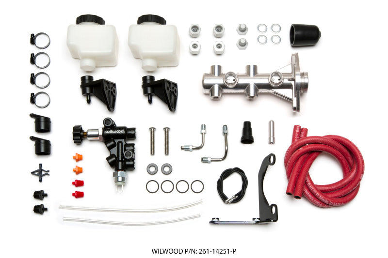 Wilwood Tandem Remote M/C Kit w L/H Brkt & Prop Valve - 1in Bore Ball Burnished