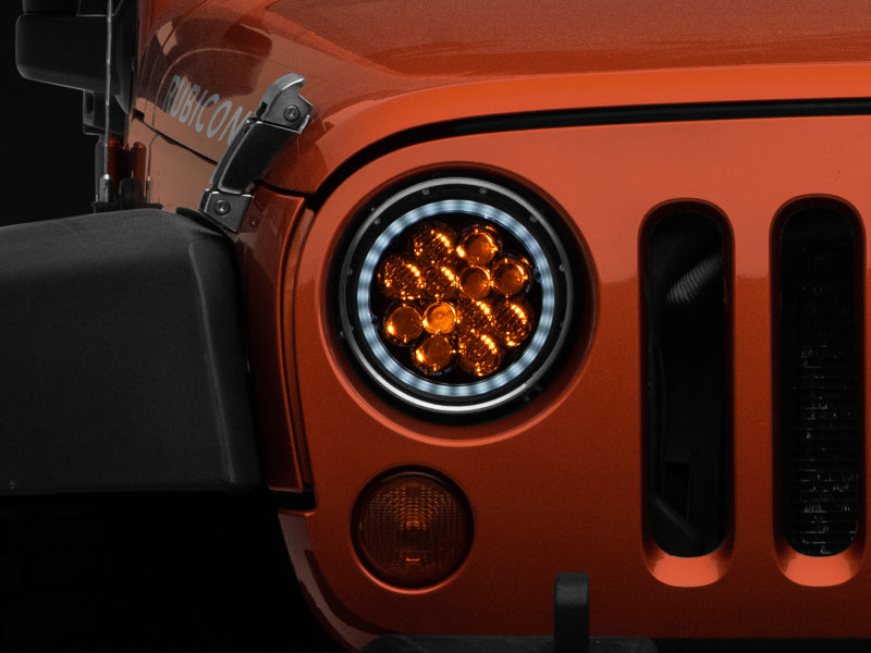 Raxiom 97-18 Jeep Wrangler TJ/JK Axial Spider LED Headlight w/ Amber DRL- Chrome Hsng (Clear Lens)