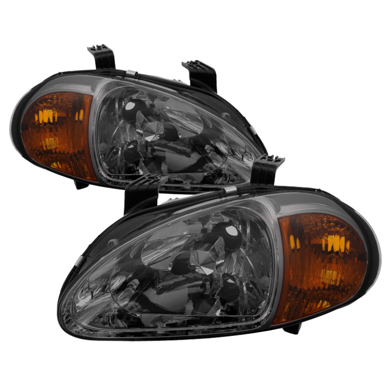 Xtune Honda Del Sol 93-97 1Pc Amber Crystal Headlights Smoke HD-ON-HDEL93-1P-AM-SM